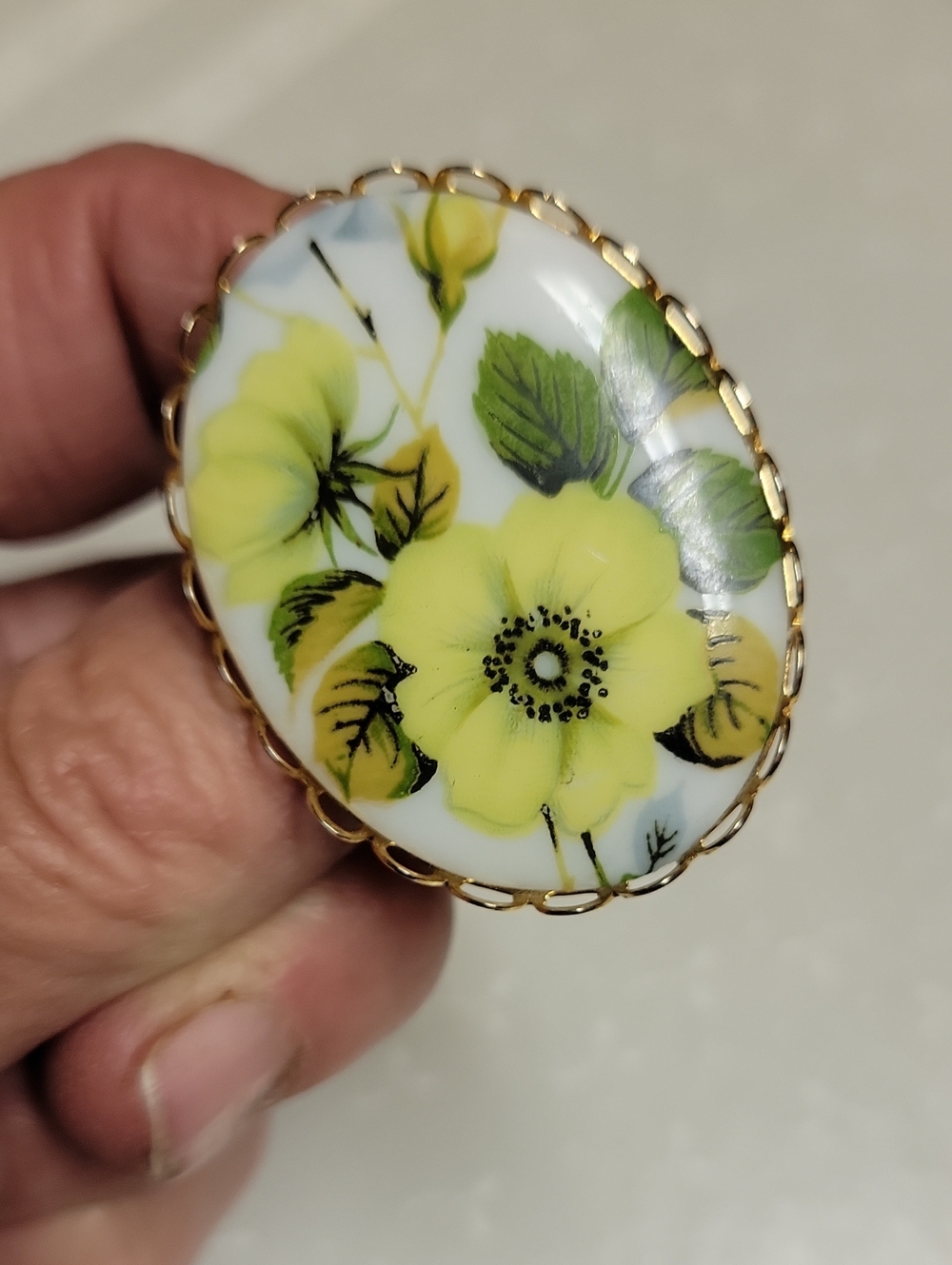 Yellow Floral Porcelain Brooch
